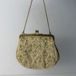Vintage 1920’s Seed Bead Jeweled Clasp 4.5” Beaded Handbag Art Deco Clutch Purse